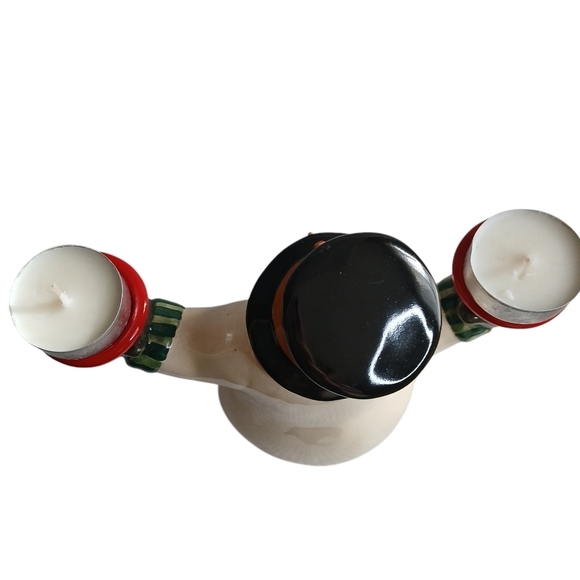 Vintage Russ Berrie Christmas Snowman Double Candle Holder w/ Candles - Picture 9 of 12
